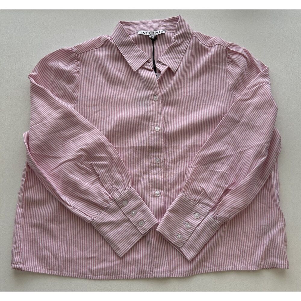 NWT Lola River NYC Striped Tencel Lyocell Button-Down Shirt Size Medium